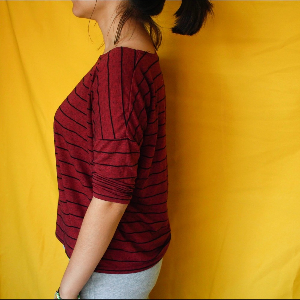 Forever 21 Maroon And Black Striped Tee - Picture 2 of 8